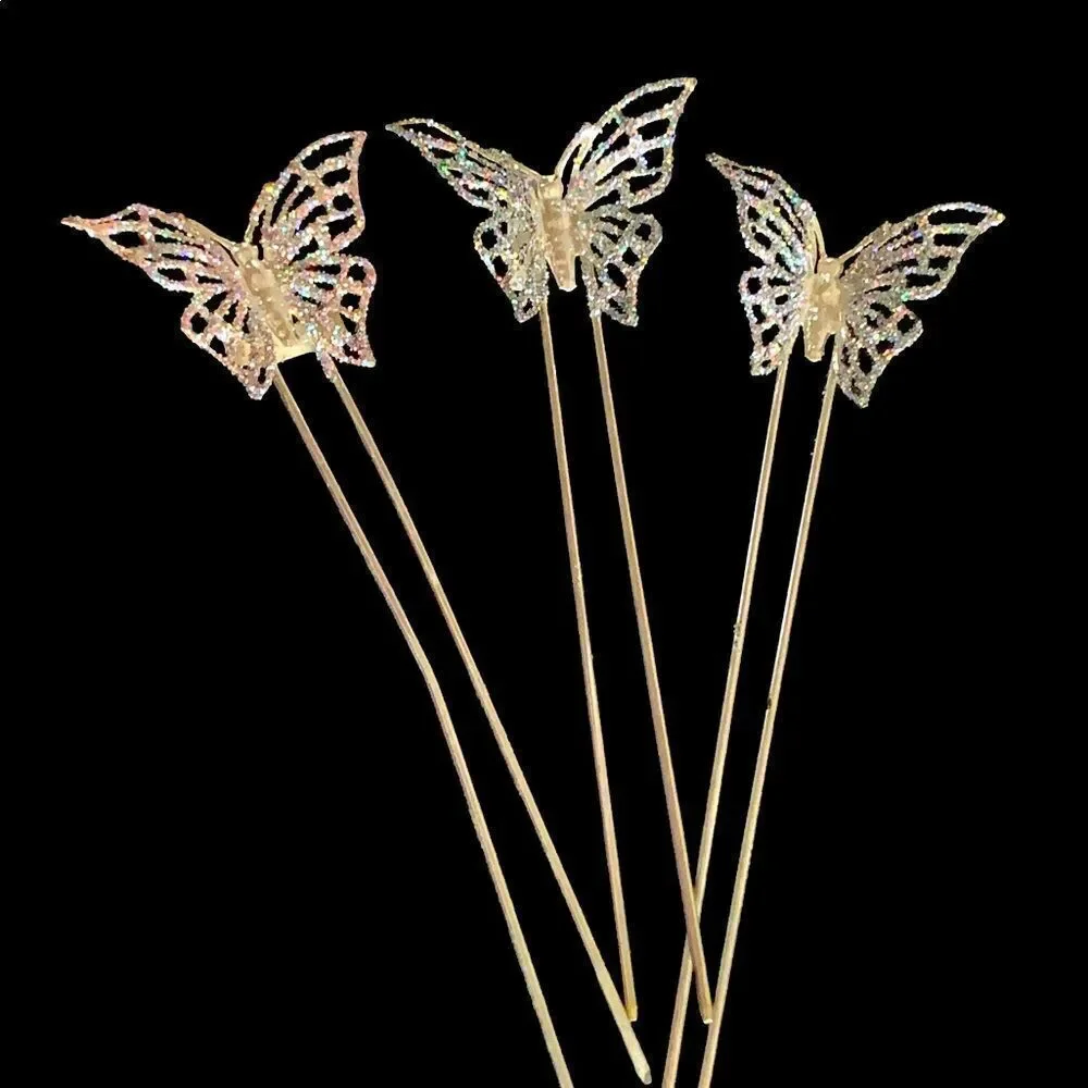 Set of 3 sparkling butterfly vintage hair ornaments 5.5” long